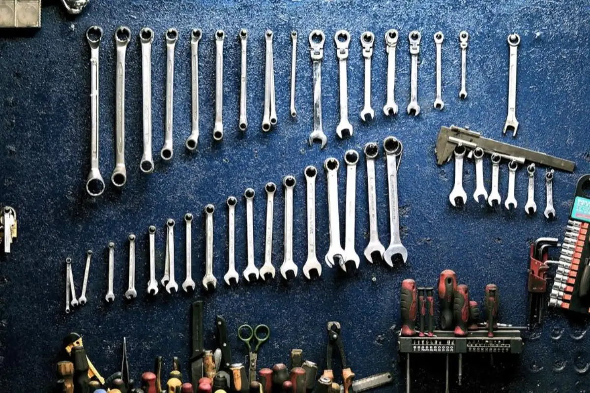 Wall of wrenches and hand tools in an installation bay