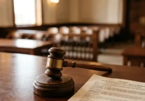 A judge's gavel resting beside a legal document on a courtroom bench, where DUI sentencing guidelines are applied