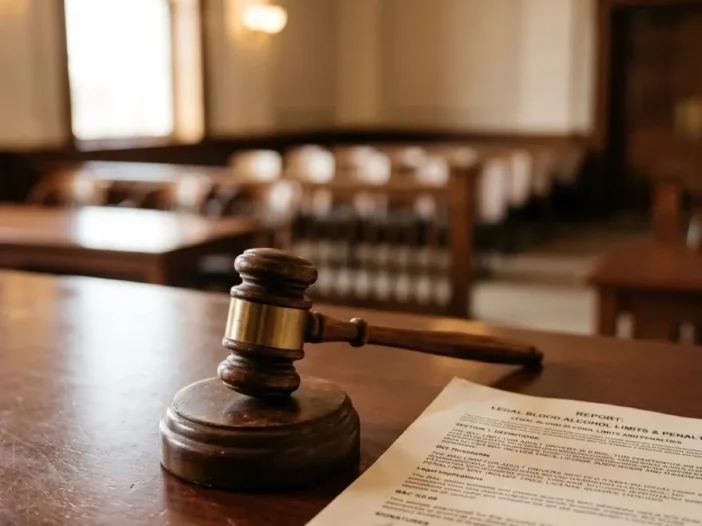 A judge's gavel resting beside a legal document on a courtroom bench, where DUI sentencing guidelines are applied