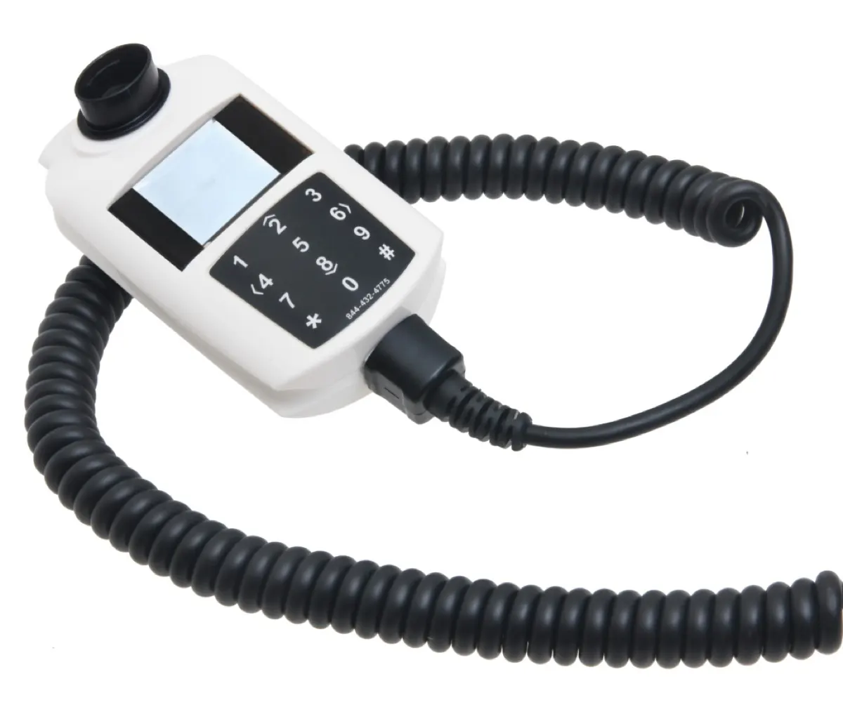 El dispositivo Co-Pilot Interlock colgado de su cable en espiral: así es como se ve un alcoholímetro en un coche.